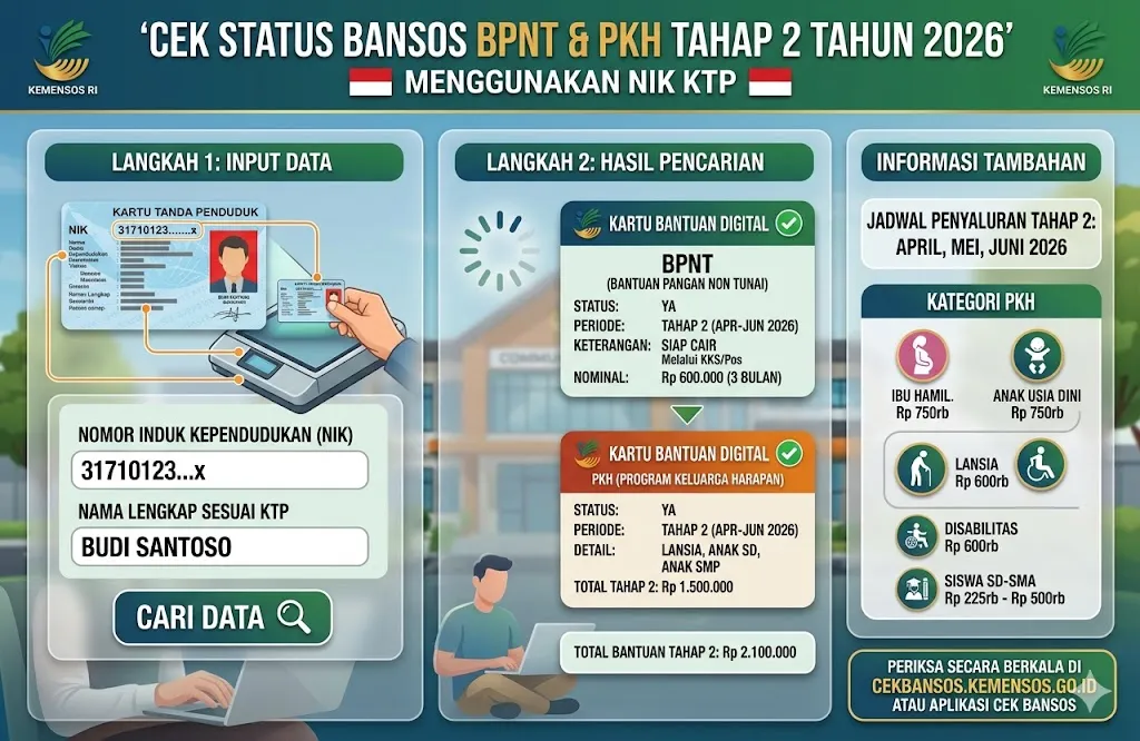 Tidak Perlu ke Kantor! Langkah Cek Bansos BPNT dan PKH Tahap 2 Tahun 2026 dengan NIK KTP