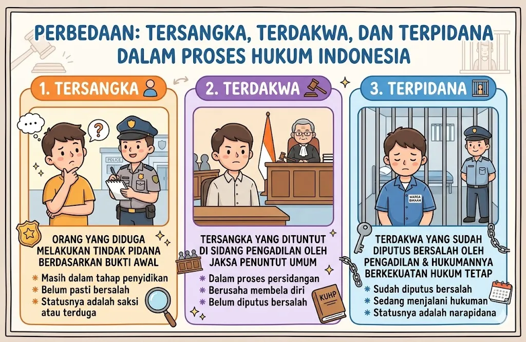 Memahami Perbedaan Tersangka, Terdakwa, dan Terpidana dalam Hukum Pidana Indonesia