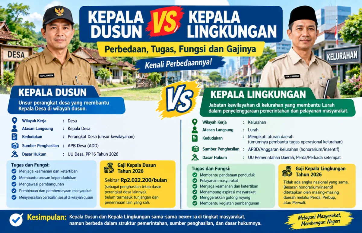 Perbedaan Kepala Lingkungan dan Kepala Dusun 2026, Gaji dan Tugasnya