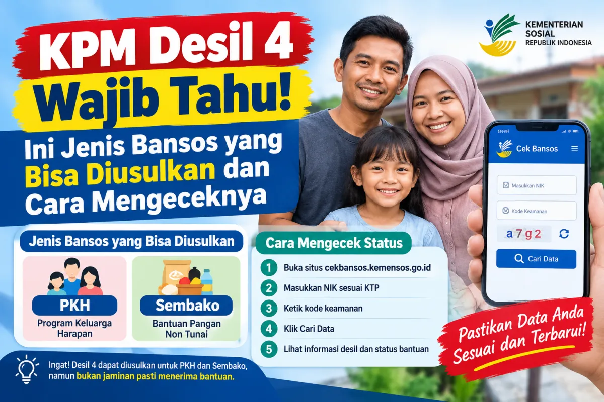 KPM Desil 4 Wajib Tahu! Ini Jenis Bansos yang Bisa Diusulkan dan Cara Mengeceknya