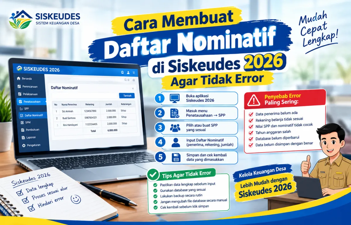 Cara Membuat Daftar Nominatif di Siskeudes 2026 agar Tidak Error, Ikuti Langkah Ini