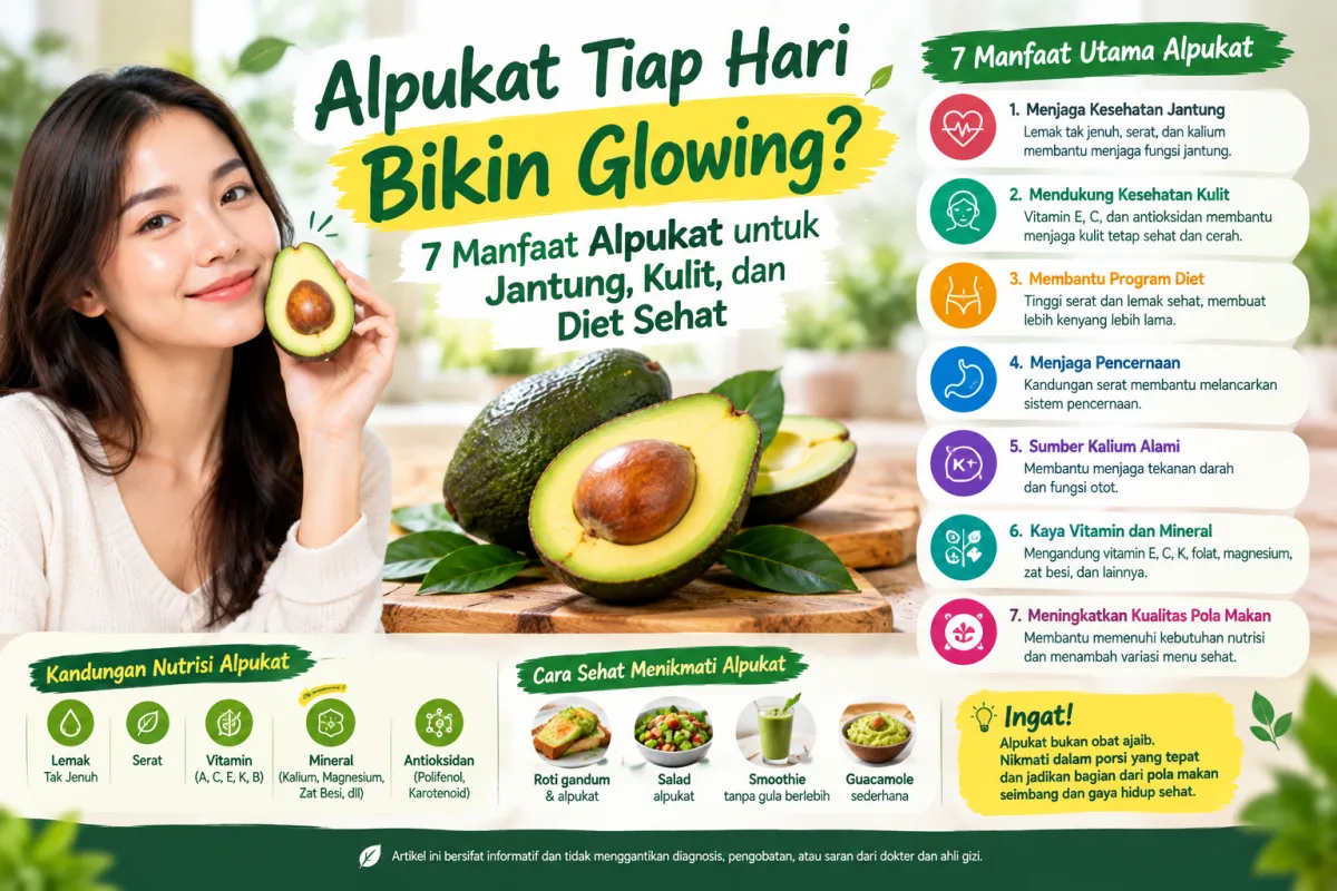 Alpukat Tiap Hari Bikin Glowing? 7 Manfaat Alpukat untuk Jantung, Kulit, dan Diet Sehat