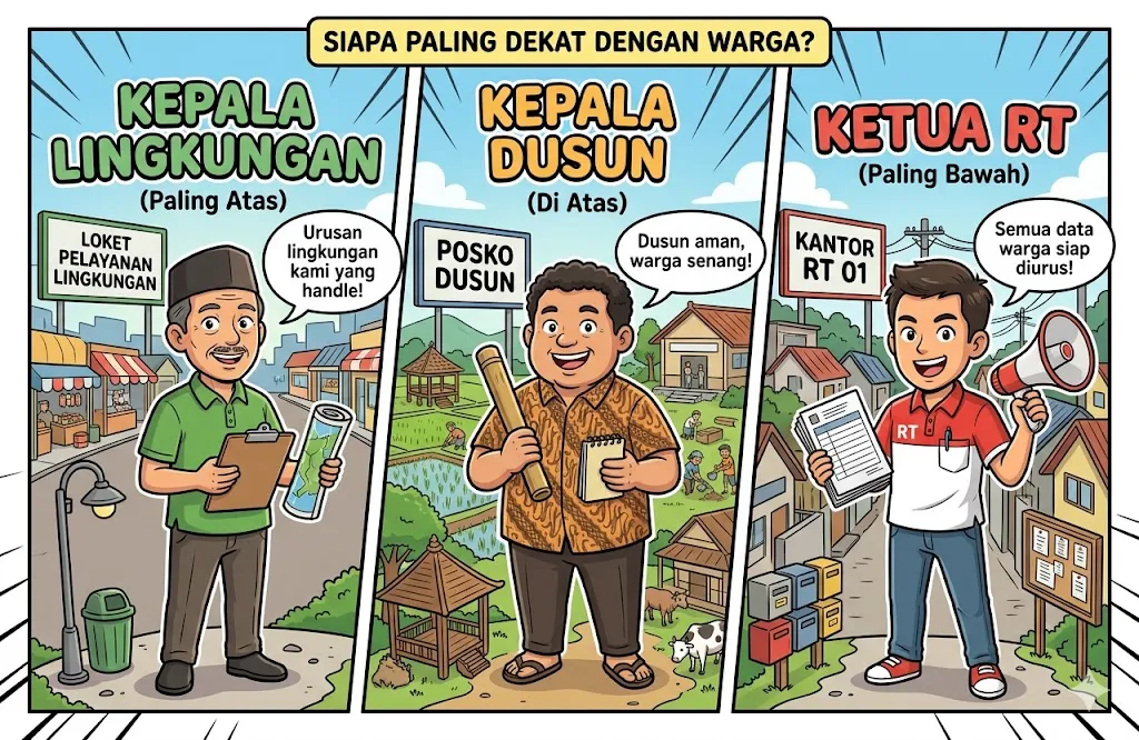 Perbedaan Kepala Lingkungan, Kepala Dusun, dan Ketua RT