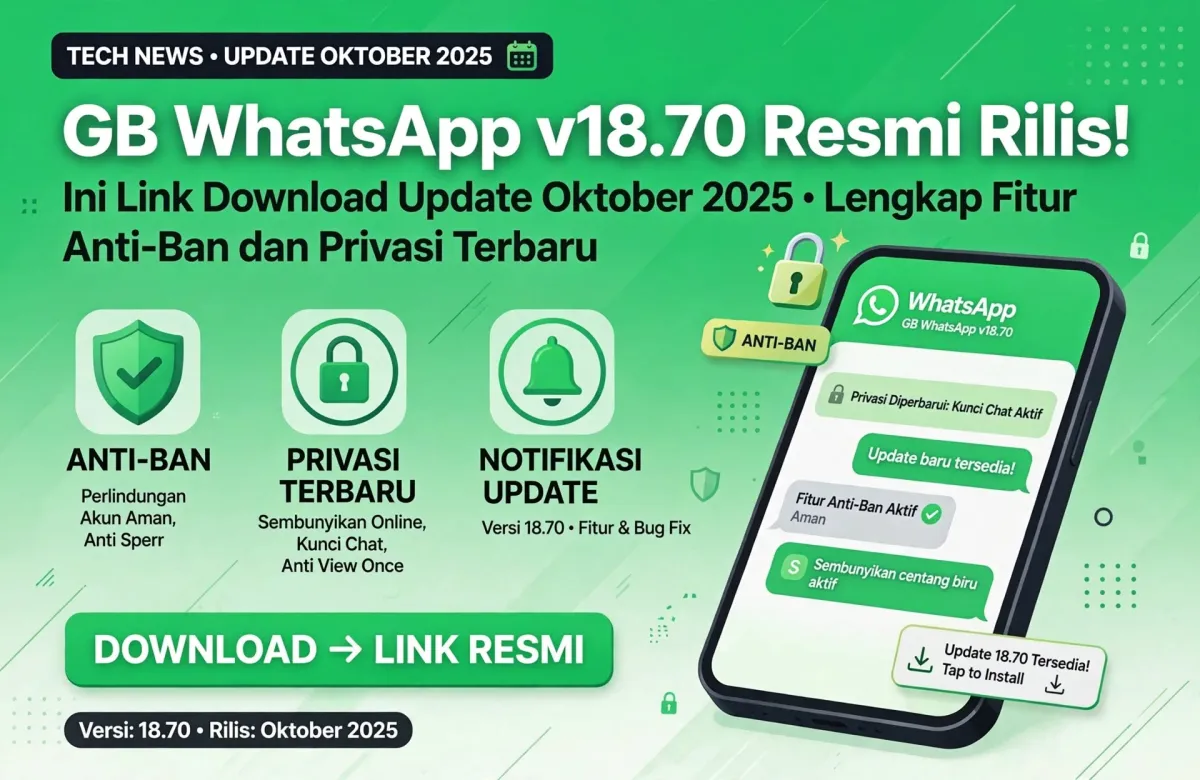 GB WhatsApp v18.70 Resmi Rilis! Ini Link Download Update Oktober 2025 Lengkap Fitur Anti-Ban dan Privasi Terbaru