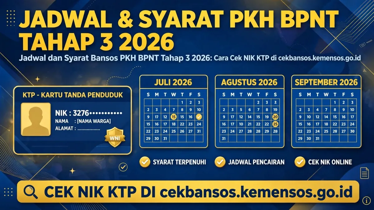 Jadwal dan Syarat Bansos PKH BPNT Tahap 3 2026: Cara Cek NIK KTP di cekbansos.kemensos.go.id