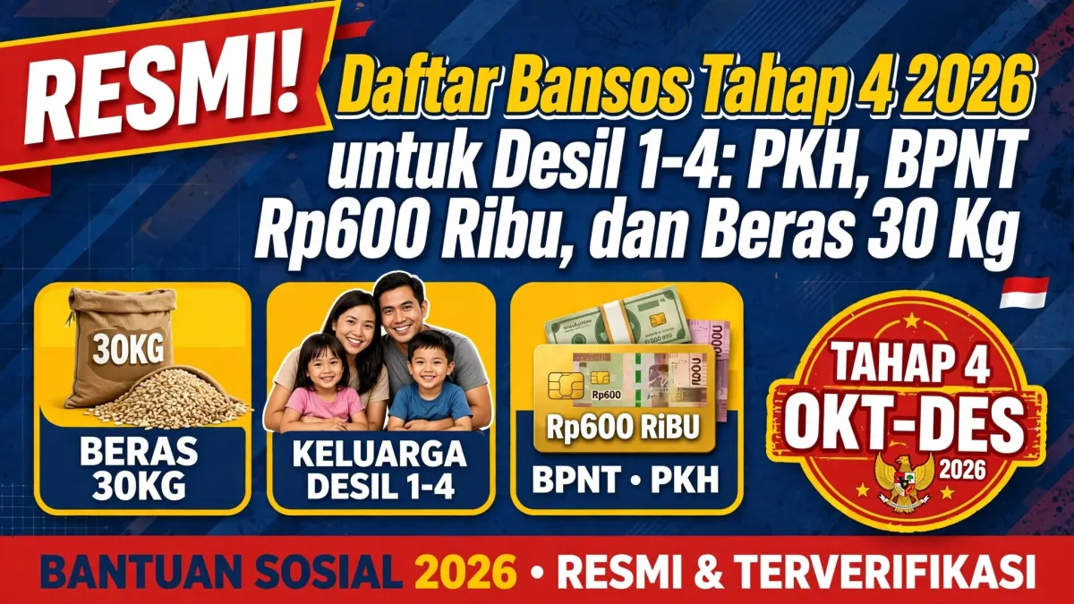 Resmi! Daftar Bansos Tahap 4 2026 untuk Desil 1-4: PKH, BPNT Rp600 Ribu, dan Beras 30 Kg