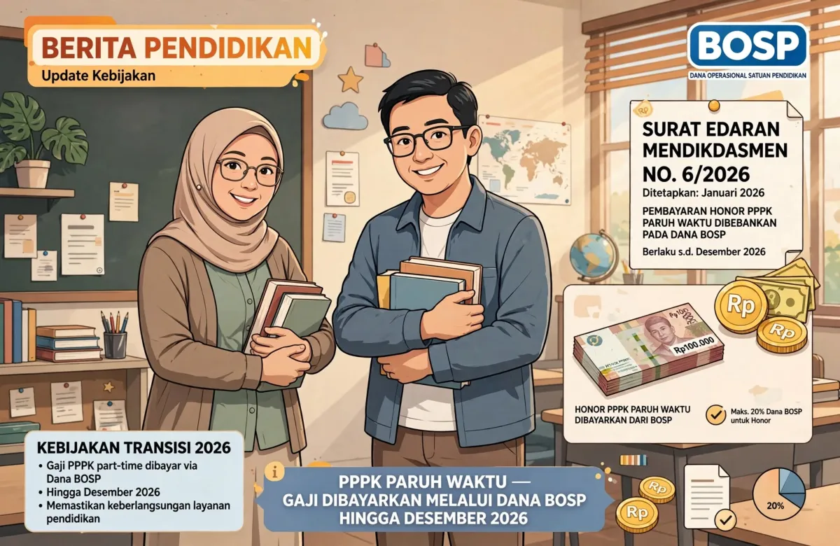 Resmi! SE Mendikdasmen No. 6/2026 Izinkan BOSP untuk Gaji PPPK Paruh Waktu - Berlaku Terbatas