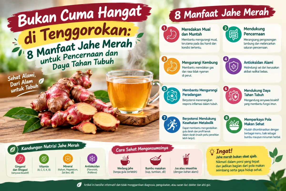 Bukan Cuma Hangat di Tenggorokan: 8 Manfaat Jahe Merah untuk Pencernaan dan Daya Tahan Tubuh
