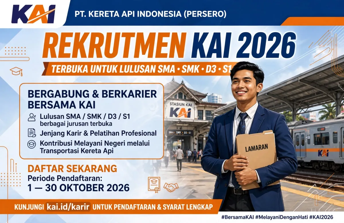 Resmi Dibuka! Ini Syarat dan Dokumen Wajib Rekrutmen KAI 2026 untuk Lulusan SMA-S1
