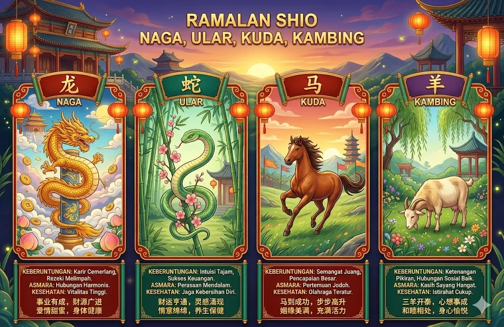 Ramalan Shio Naga, Ular, Kuda, Kambing Jumat 19 Juni 2026: Cinta, Karier, Nomor Hoki